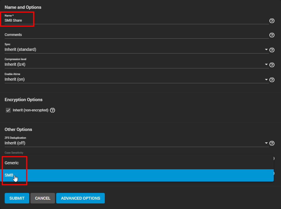 SMB Share - Dataset erstellen 2 SMB Share - Dataset erstellen 2
