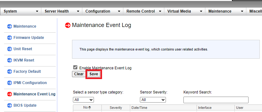 SMC altes BMC Maintenance Event Log