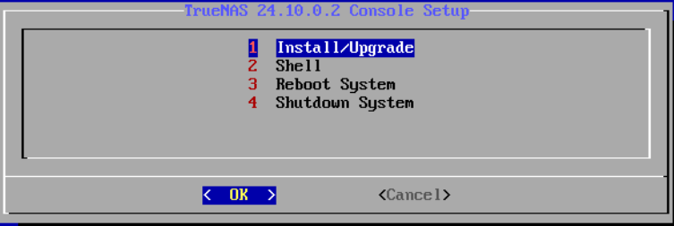 1TrueNAS Scale Installation Startmenü 1TrueNAS Scale Installation Startmenü