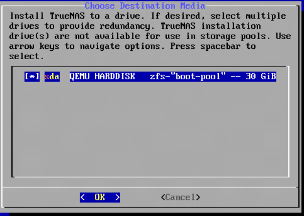 2TrueNAS Scale Installation Auswahl Drive 2TrueNAS Scale Installation Auswahl Drive