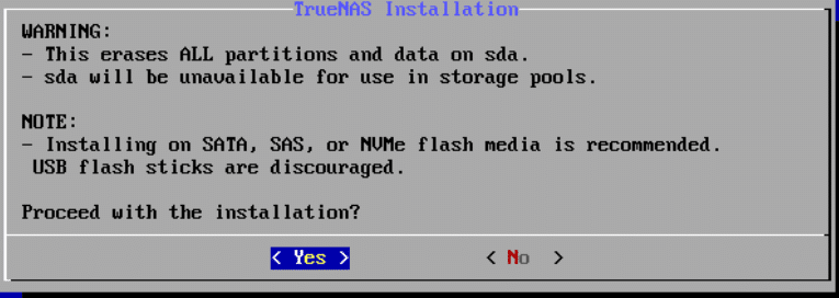 3TrueNAS Scale Installation Warnung