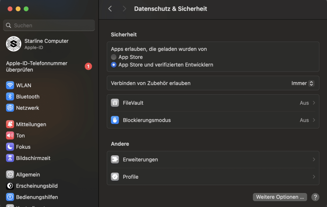 ARC macOS Datenschutz & Sicherheit