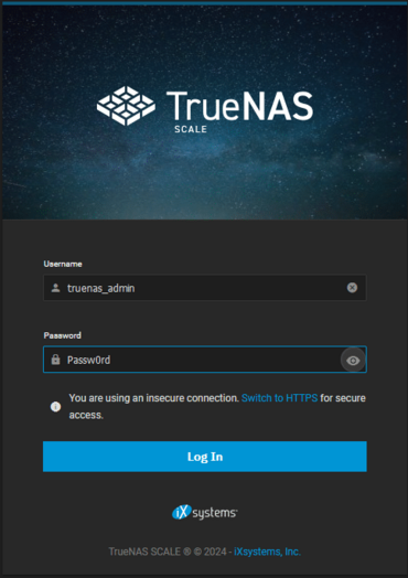 9TrueNAS Scale Installation GUI Login